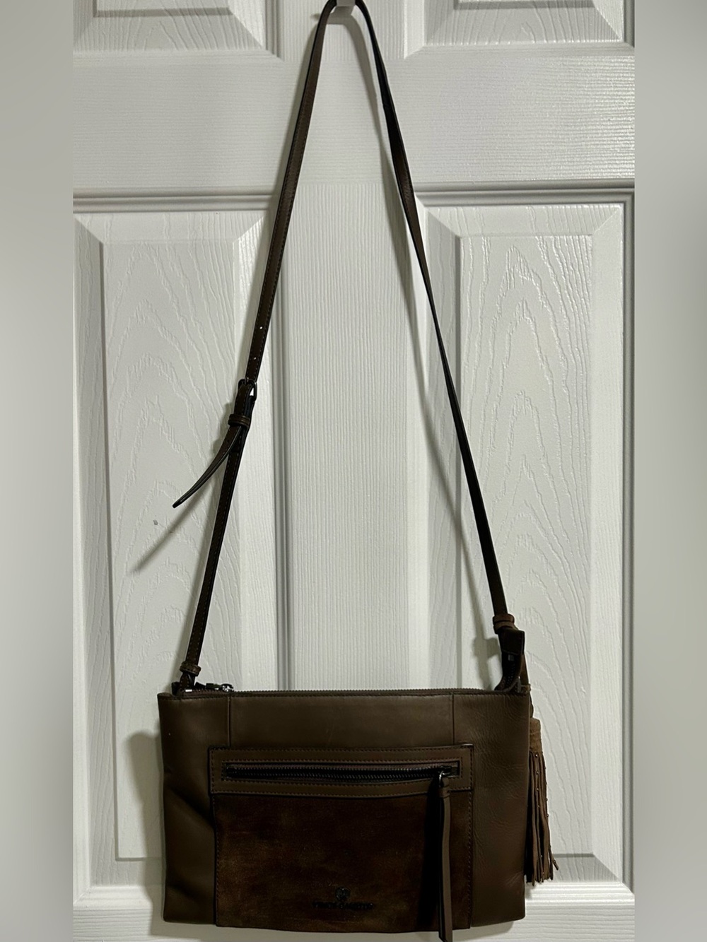 Vince Camuto Leticia Leather/Suede Crossbody Midnight Taupe Multiple pockets